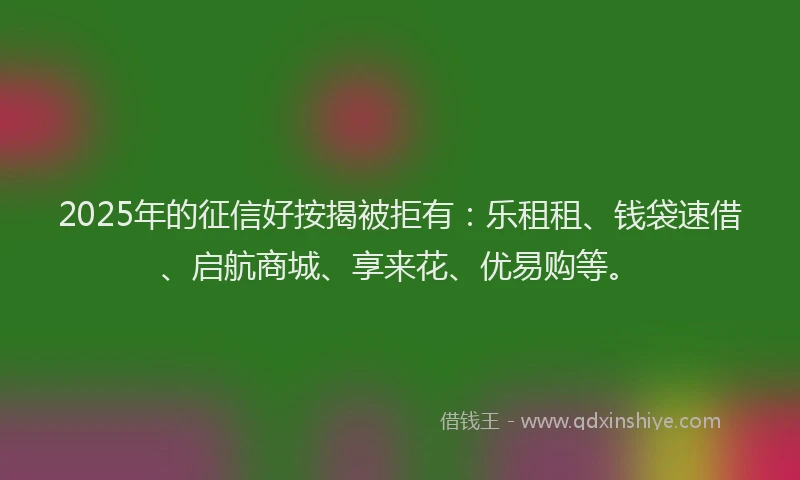 2025年的征信好按揭被拒有：乐租租、钱袋速借、启航商城、享来花、优易购等。