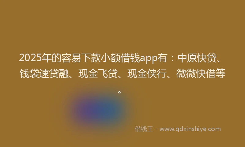 2025年的容易下款小额借钱app有：中原快贷、钱袋速贷融、现金飞贷、现金侠行、微微快借等。