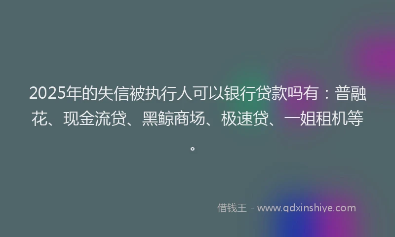 2025年的失信被执行人可以银行贷款吗有：普融花、现金流贷、黑鲸商场、极速贷、一姐租机等。
