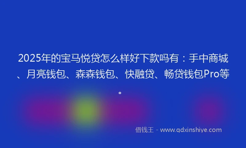 2025年的宝马悦贷怎么样好下款吗有：手中商城、月亮钱包、森森钱包、快融贷、畅贷钱包Pro等。
