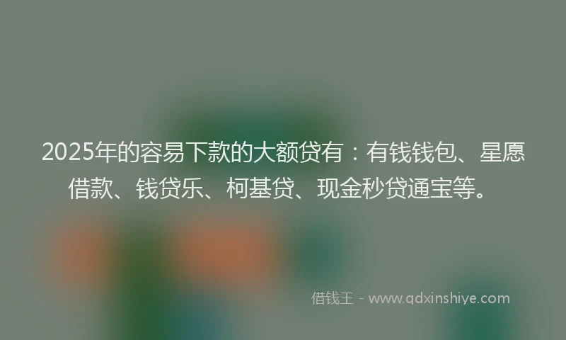 2025年的容易下款的大额贷有：有钱钱包、星愿借款、钱贷乐、柯基贷、现金秒贷通宝等。