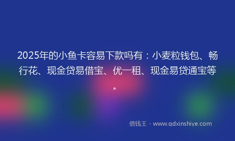 2025年的小鱼卡容易下款吗有：小麦粒钱包、畅行花、现金贷易借宝、优一租、现金易贷通宝等。