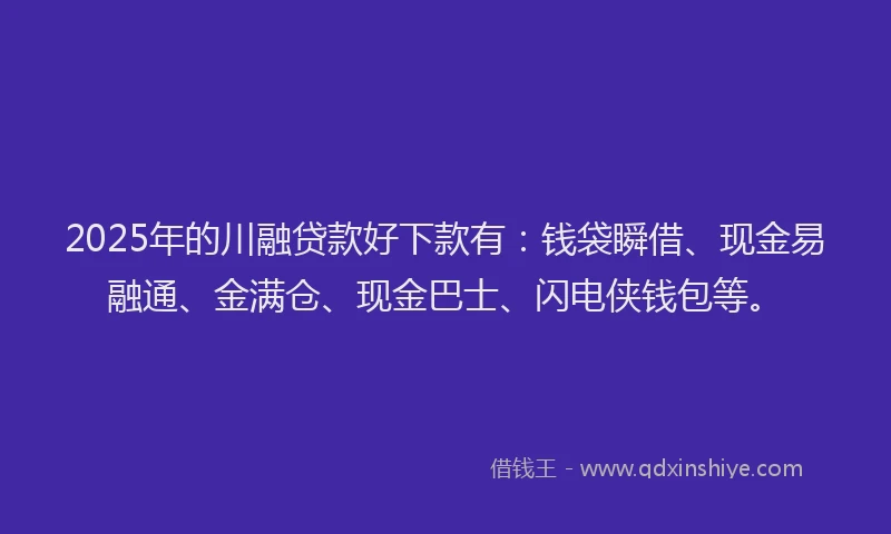 2025年的川融贷款好下款有：钱袋瞬借、现金易融通、金满仓、现金巴士、闪电侠钱包等。