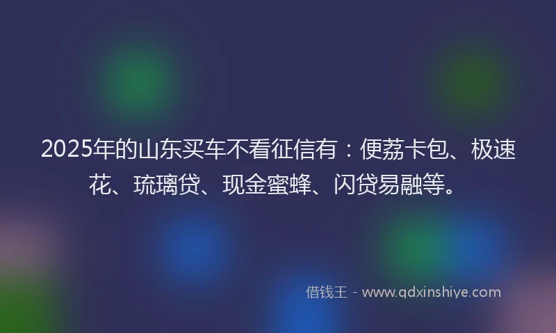 2025年的山东买车不看征信有：便荔卡包、极速花、琉璃贷、现金蜜蜂、闪贷易融等。