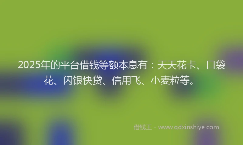 2025年的平台借钱等额本息有：天天花卡、口袋花、闪银快贷、信用飞、小麦粒等。