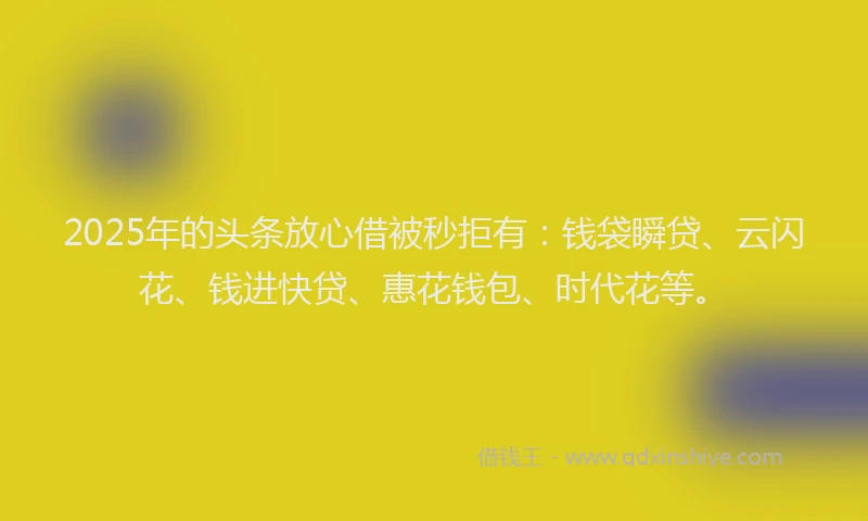 2025年的头条放心借被秒拒有：钱袋瞬贷、云闪花、钱进快贷、惠花钱包、时代花等。