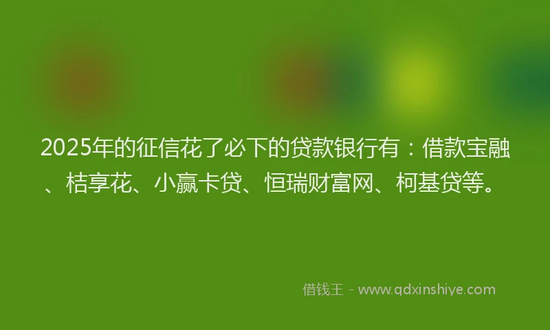 2025年的征信花了必下的贷款银行有：借款宝融、桔享花、小赢卡贷、恒瑞财富网、柯基贷等。