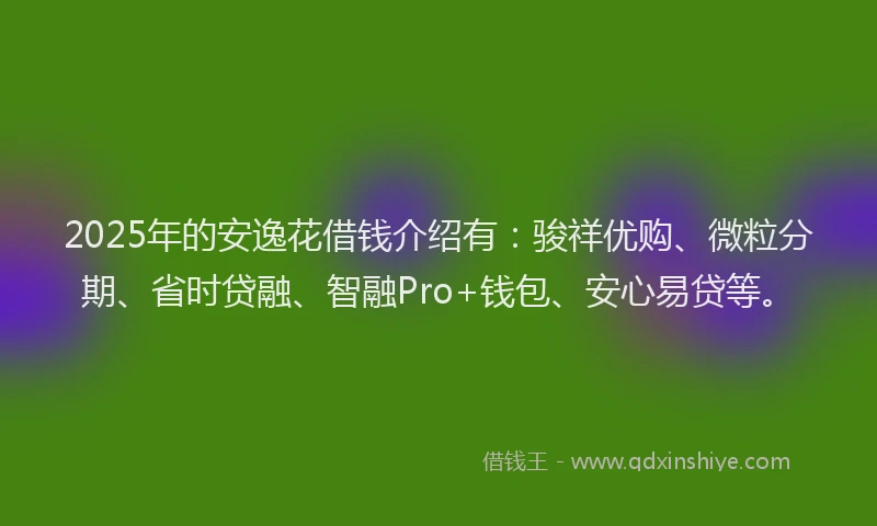 2025年的安逸花借钱介绍有：骏祥优购、微粒分期、省时贷融、智融Pro+钱包、安心易贷等。