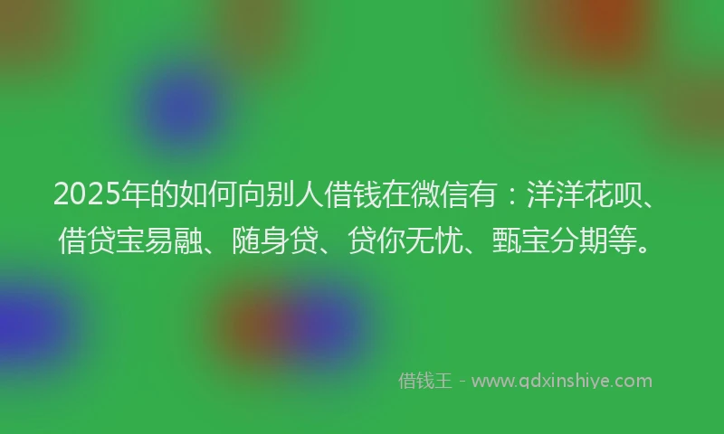 2025年的如何向别人借钱在微信有：洋洋花呗、借贷宝易融、随身贷、贷你无忧、甄宝分期等。