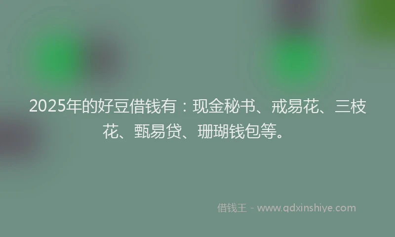 2025年的好豆借钱有：现金秘书、戒易花、三枝花、甄易贷、珊瑚钱包等。