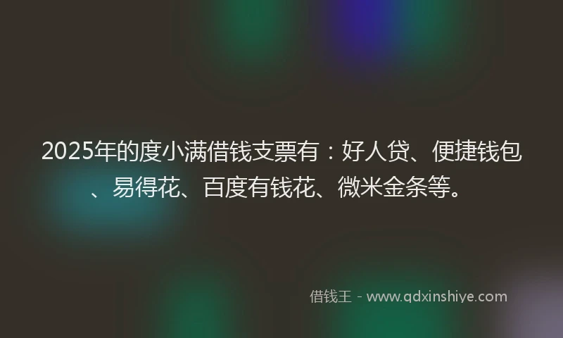 2025年的度小满借钱支票有：好人贷、便捷钱包、易得花、百度有钱花、微米金条等。