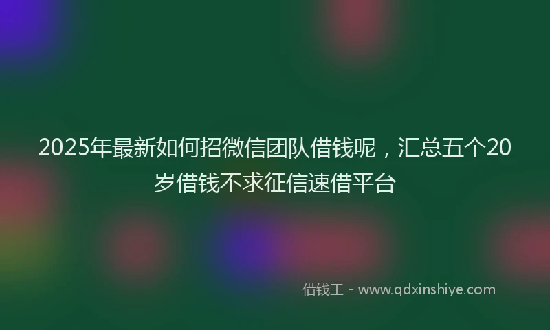 2025年最新如何招微信团队借钱呢，汇总五个20岁借钱不求征信速借平台