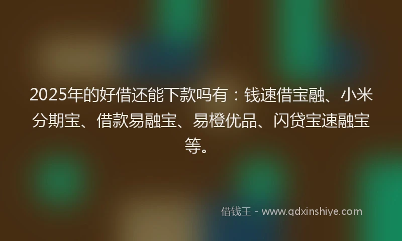2025年的好借还能下款吗有：钱速借宝融、小米分期宝、借款易融宝、易橙优品、闪贷宝速融宝等。