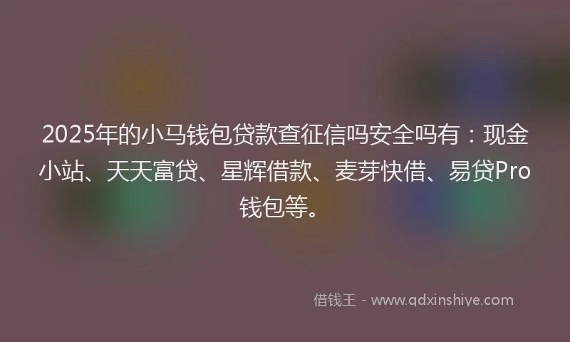 2025年的小马钱包贷款查征信吗安全吗有：现金小站、天天富贷、星辉借款、麦芽快借、易贷Pro钱包等。