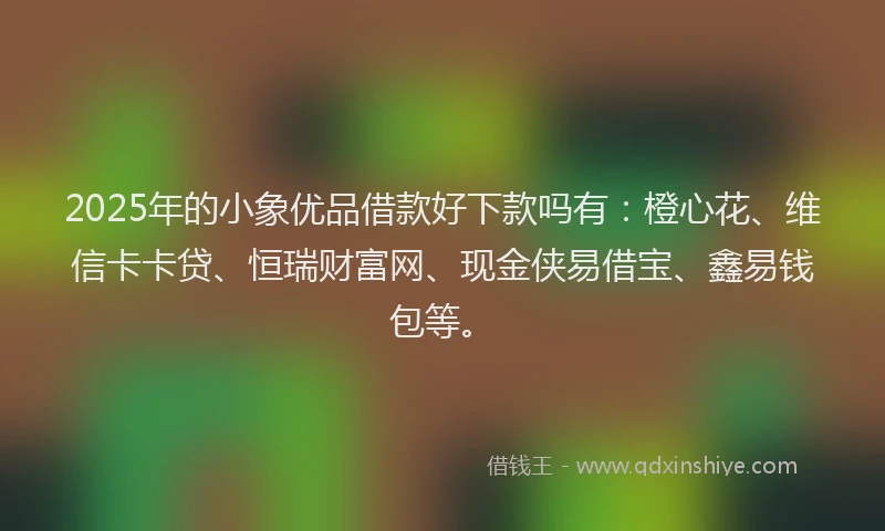 2025年的小象优品借款好下款吗有：橙心花、维信卡卡贷、恒瑞财富网、现金侠易借宝、鑫易钱包等。