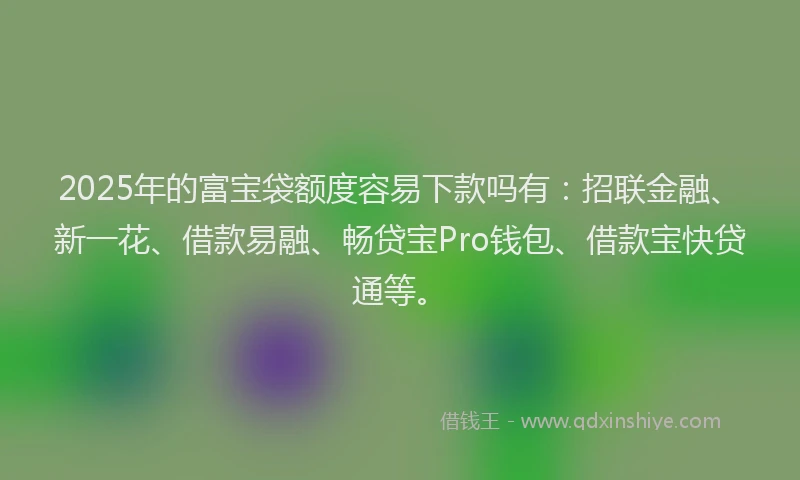 2025年的富宝袋额度容易下款吗有：招联金融、新一花、借款易融、畅贷宝Pro钱包、借款宝快贷通等。