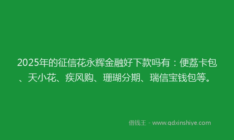2025年的征信花永辉金融好下款吗有：便荔卡包、天小花、疾风购、珊瑚分期、瑞信宝钱包等。