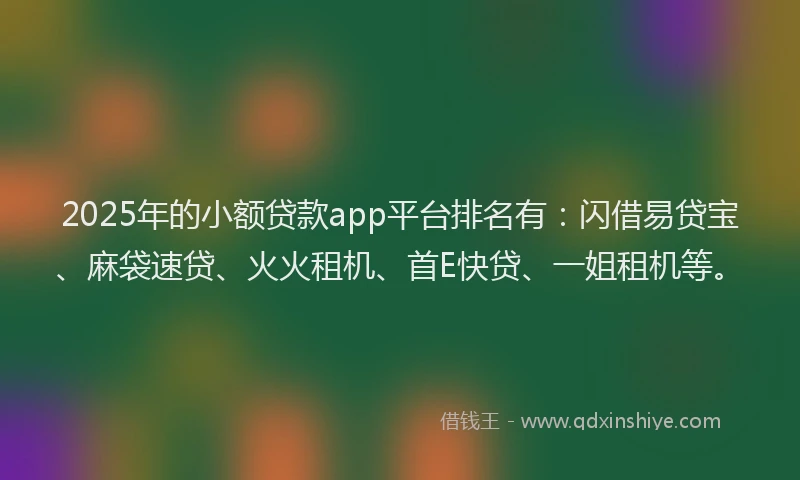 2025年的小额贷款app平台排名有：闪借易贷宝、麻袋速贷、火火租机、首E快贷、一姐租机等。