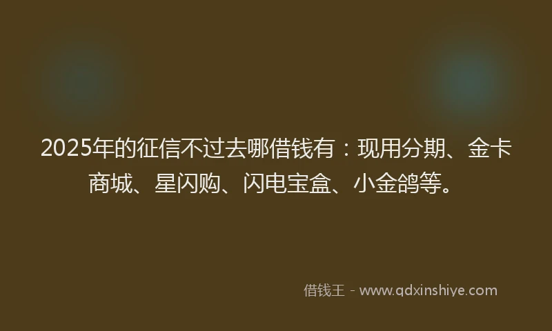 2025年的征信不过去哪借钱有：现用分期、金卡商城、星闪购、闪电宝盒、小金鸽等。