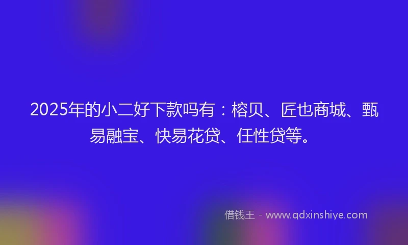 2025年的小二好下款吗有：榕贝、匠也商城、甄易融宝、快易花贷、任性贷等。