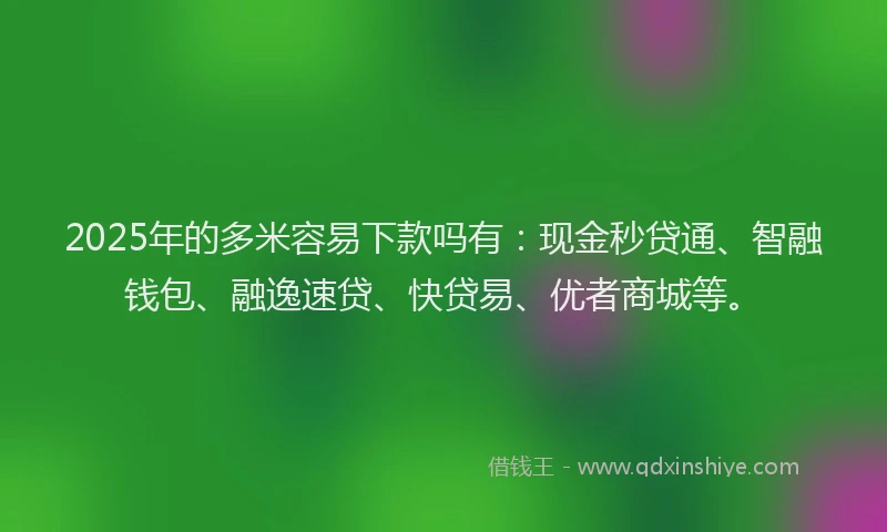 2025年的多米容易下款吗有：现金秒贷通、智融钱包、融逸速贷、快贷易、优者商城等。