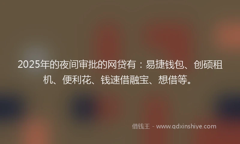 2025年的夜间审批的网贷有：易捷钱包、创硕租机、便利花、钱速借融宝、想借等。