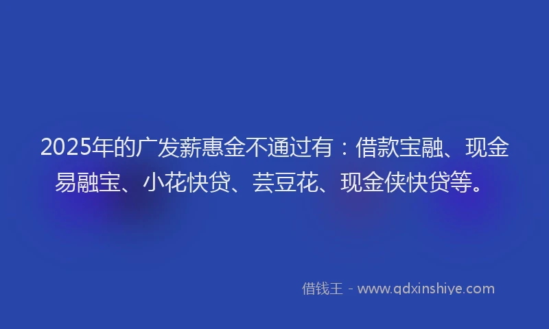 2025年的广发薪惠金不通过有：借款宝融、现金易融宝、小花快贷、芸豆花、现金侠快贷等。