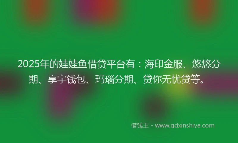 2025年的娃娃鱼借贷平台有：海印金服、悠悠分期、享宇钱包、玛瑙分期、贷你无忧贷等。