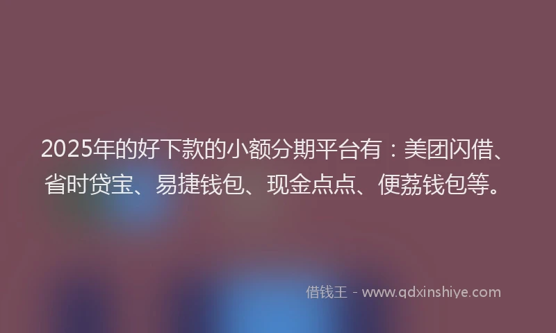 2025年的好下款的小额分期平台有：美团闪借、省时贷宝、易捷钱包、现金点点、便荔钱包等。