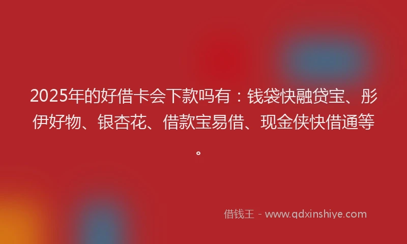 2025年的好借卡会下款吗有：钱袋快融贷宝、彤伊好物、银杏花、借款宝易借、现金侠快借通等。