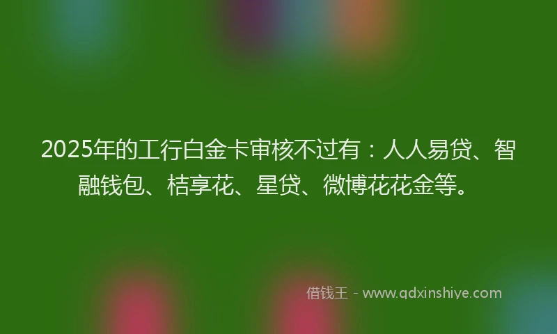 2025年的工行白金卡审核不过有：人人易贷、智融钱包、桔享花、星贷、微博花花金等。