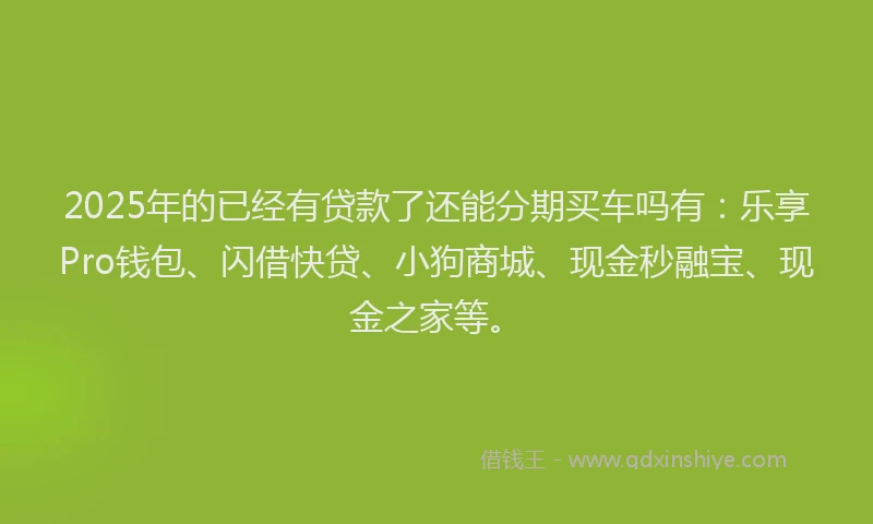 2025年的已经有贷款了还能分期买车吗有：乐享Pro钱包、闪借快贷、小狗商城、现金秒融宝、现金之家等。