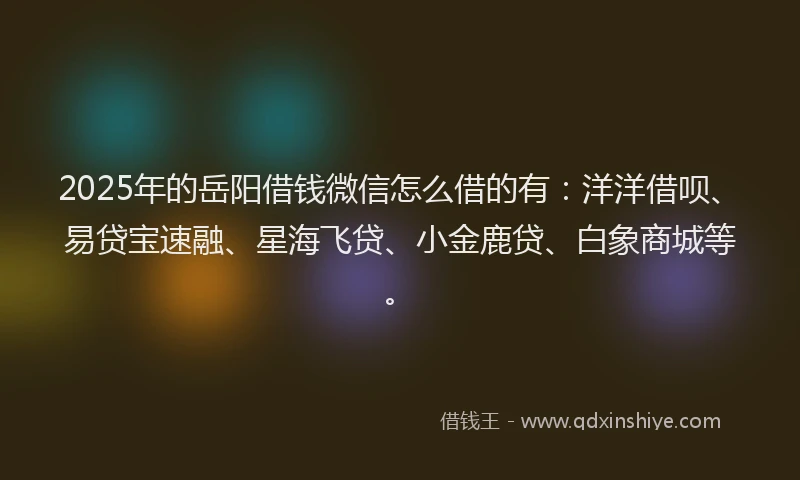2025年的岳阳借钱微信怎么借的有：洋洋借呗、易贷宝速融、星海飞贷、小金鹿贷、白象商城等。