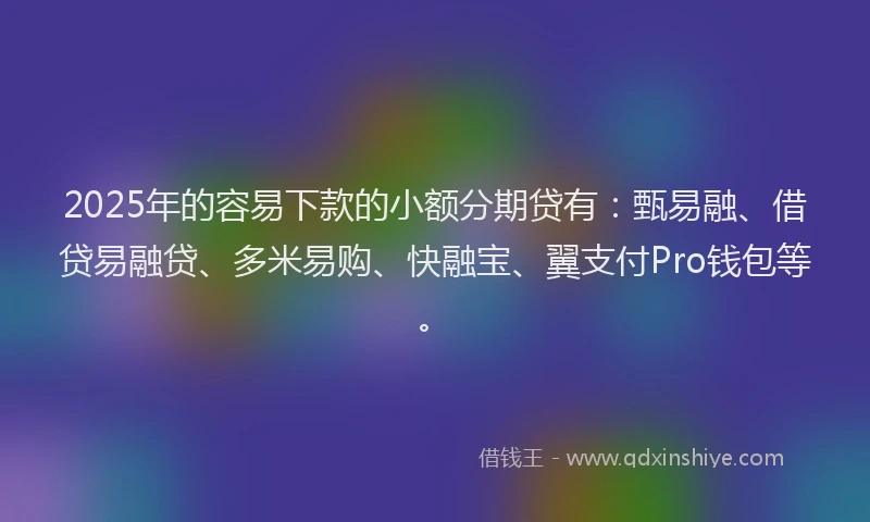 2025年的容易下款的小额分期贷有：甄易融、借贷易融贷、多米易购、快融宝、翼支付Pro钱包等。
