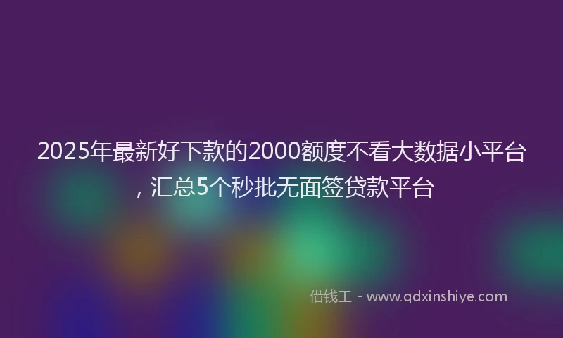 2025年最新好下款的2000额度不看大数据小平台，汇总5个秒批无面签贷款平台