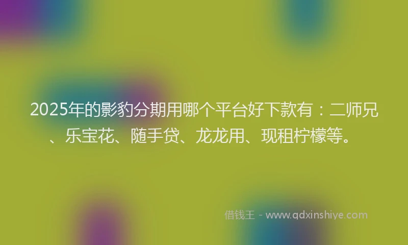 2025年的影豹分期用哪个平台好下款有：二师兄、乐宝花、随手贷、龙龙用、现租柠檬等。