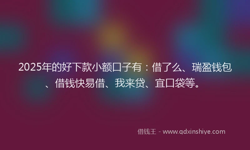 2025年的好下款小额口子有：借了么、瑞盈钱包、借钱快易借、我来贷、宜口袋等。