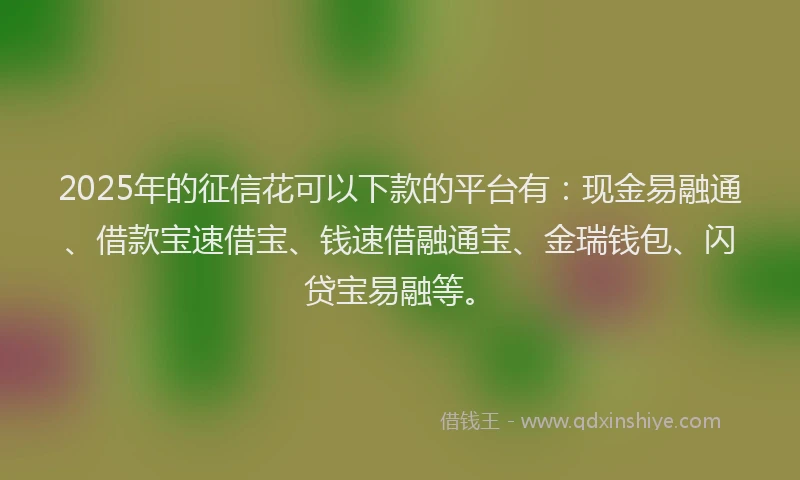 2025年的征信花可以下款的平台有：现金易融通、借款宝速借宝、钱速借融通宝、金瑞钱包、闪贷宝易融等。