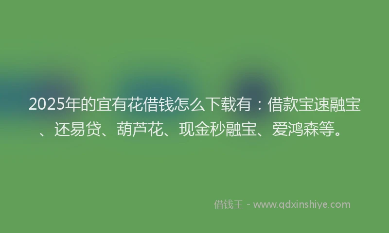 2025年的宜有花借钱怎么下载有：借款宝速融宝、还易贷、葫芦花、现金秒融宝、爱鸿森等。