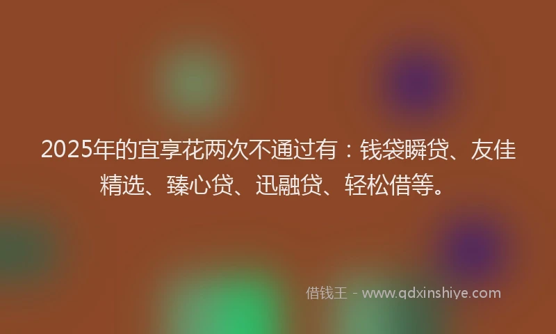 2025年的宜享花两次不通过有：钱袋瞬贷、友佳精选、臻心贷、迅融贷、轻松借等。