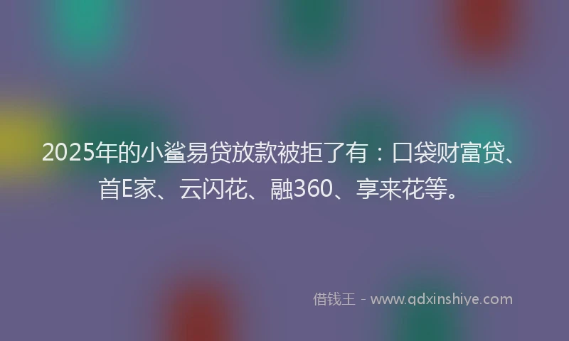 2025年的小鲨易贷放款被拒了有：口袋财富贷、首E家、云闪花、融360、享来花等。