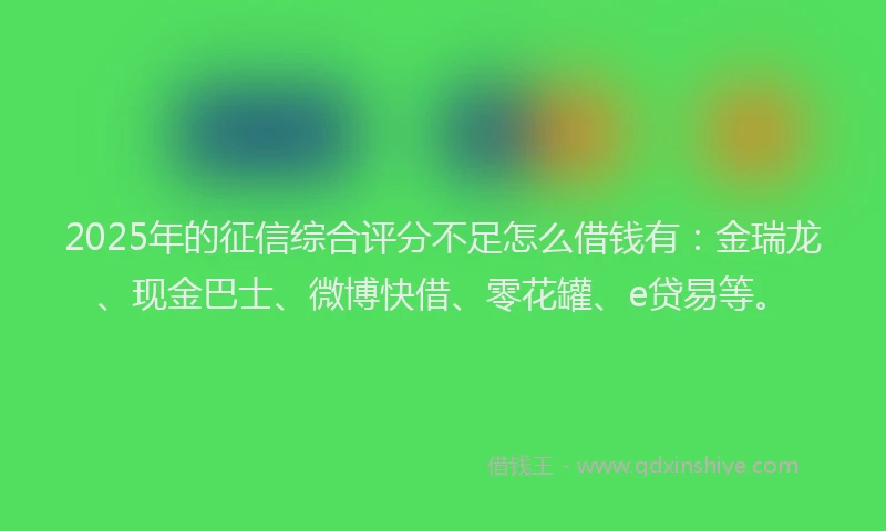 2025年的征信综合评分不足怎么借钱有：金瑞龙、现金巴士、微博快借、零花罐、e贷易等。