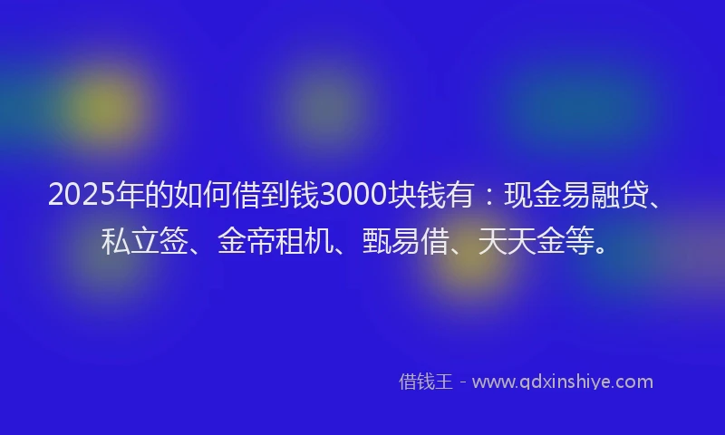 2025年的如何借到钱3000块钱有：现金易融贷、私立签、金帝租机、甄易借、天天金等。