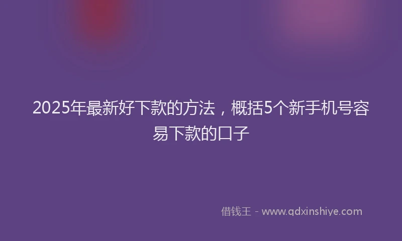 2025年最新好下款的方法，概括5个新手机号容易下款的口子