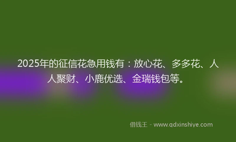 2025年的征信花急用钱有：放心花、多多花、人人聚财、小鹿优选、金瑞钱包等。