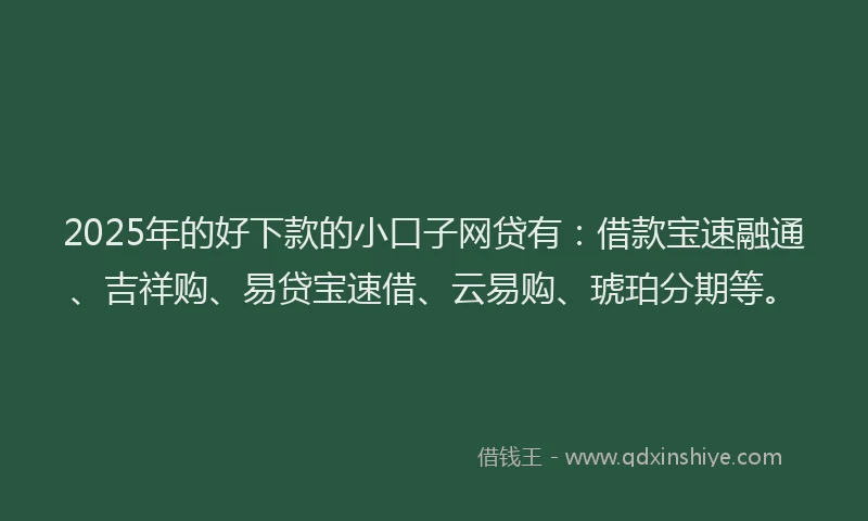 2025年的好下款的小口子网贷有：借款宝速融通、吉祥购、易贷宝速借、云易购、琥珀分期等。