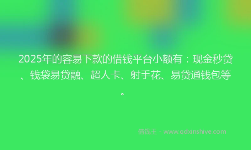 2025年的容易下款的借钱平台小额有：现金秒贷、钱袋易贷融、超人卡、射手花、易贷通钱包等。