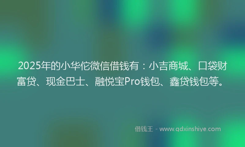 2025年的小华佗微信借钱有：小吉商城、口袋财富贷、现金巴士、融悦宝Pro钱包、鑫贷钱包等。