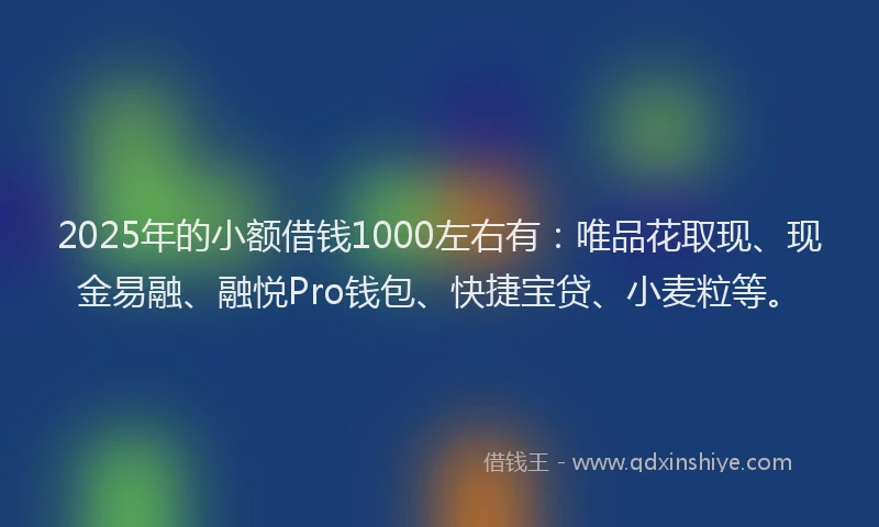 2025年的小额借钱1000左右有：唯品花取现、现金易融、融悦Pro钱包、快捷宝贷、小麦粒等。