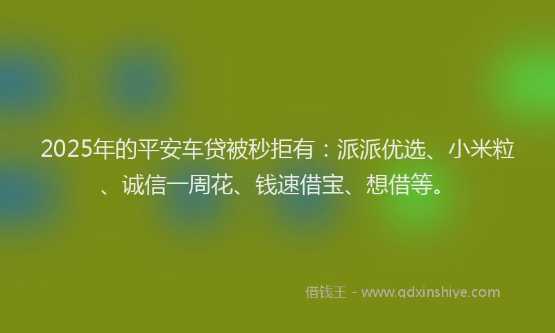 2025年的平安车贷被秒拒有：派派优选、小米粒、诚信一周花、钱速借宝、想借等。
